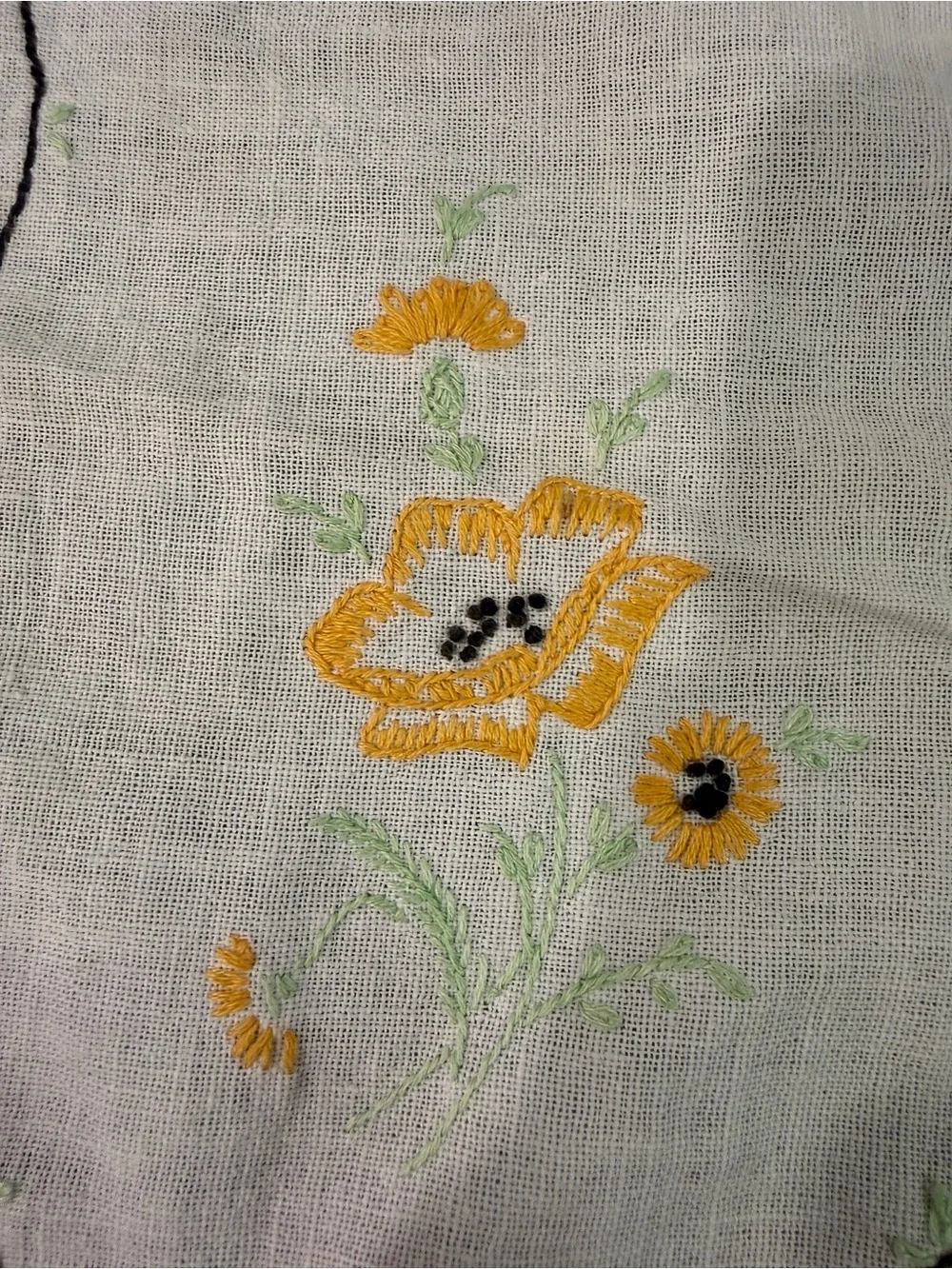 Hand-Embroidered Yellow Floral Linen Small Placemats - Set of 2